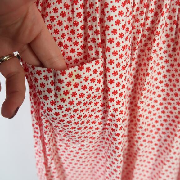 Vintage 70s red white and blue calico floral print midi prairie dress XXS - Picture 5 of 5